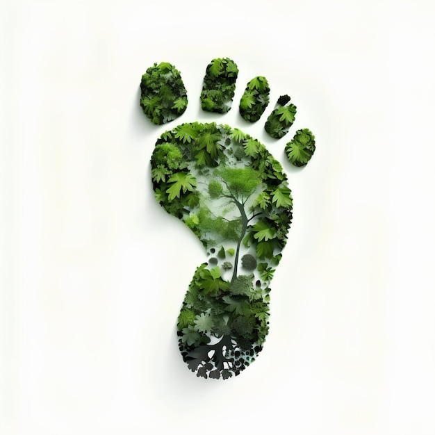 Carbon footprint concept with stylized feet Air pollution water conservation efforts and the need for sustainable power sources Generative AI