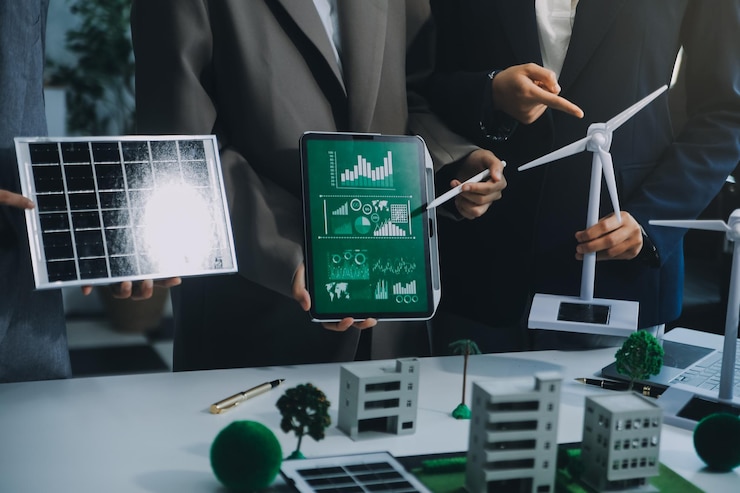Photo carbon offset price report co2 emission future growth net zero waste in esg ethical sme office protect climate change global warming social issues project group of asia people eco friendly sdgs plan