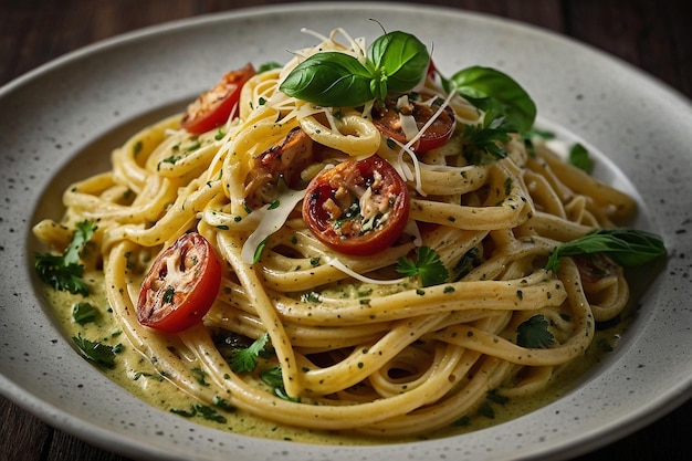 Photo carbonara with a touch of green curry