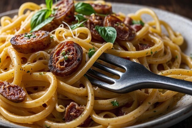 Photo carbonara with whole wheat pasta