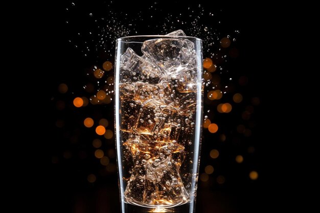 Photo carbonated energy drink in sparkling glass