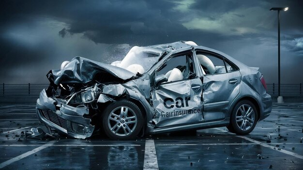 Photo carcass of crashed car car insurance