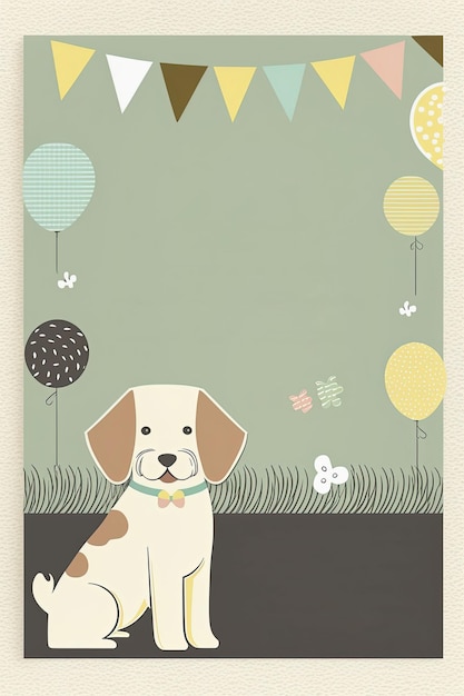 誕生日の犬のパーティーや庭の子犬のピクニックのためのカード Ivitation モックアップ