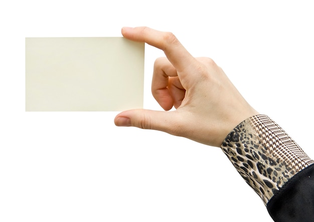 A card blank in a hand on the white