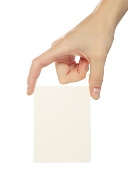 Photo card blanks in a hand on white background