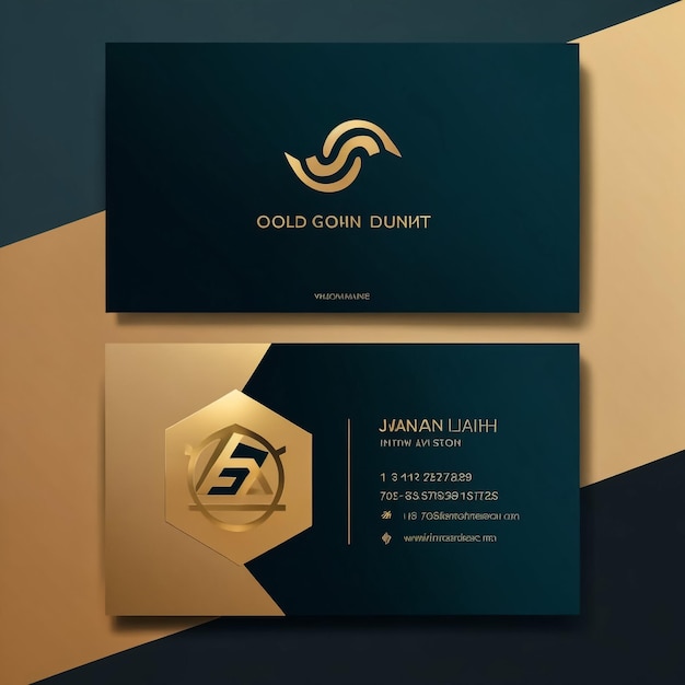 Photo card business template with gold concept modern geometric card black