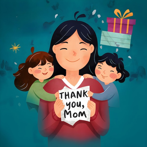 Card design with a Thank You Mom message Mother child love Mothers day banner