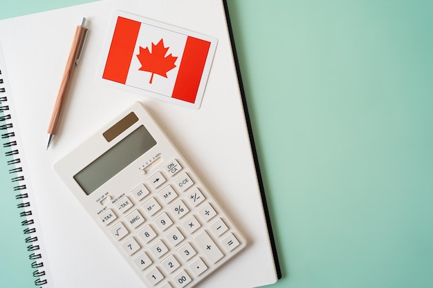 The card of the flag of Canada calculator pen and notebook