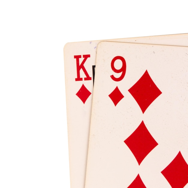 Photo card gambling 9 baccarat k 9 diamond points isolated on white background