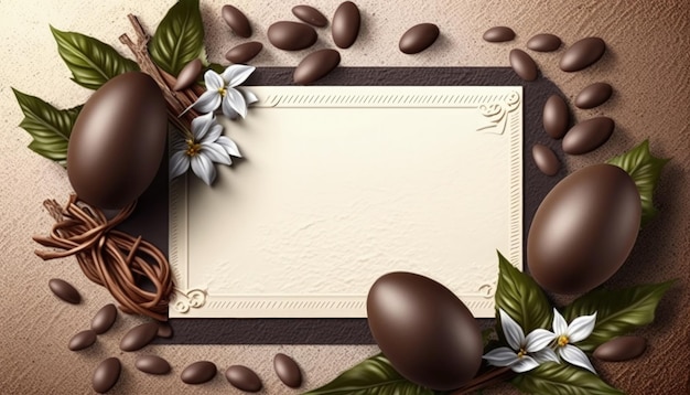 Card illustration for the easter holiday easter chocolate eggs Generative AI