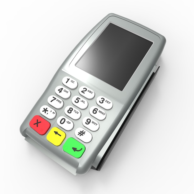 Photo card payment terminal. pos terminal isolated