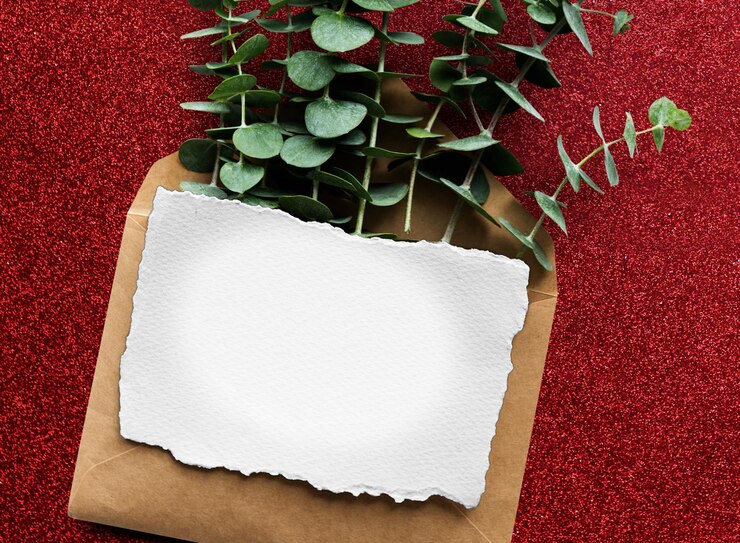 फोटो card png mockup on envelope with leaves