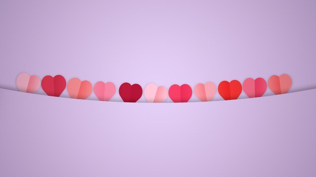 card for saint valentine's day. little hearts in a line on purple background. copyspace. modern artwork, bright wallpaper. flyer for your device, design or advertisement. romantic, love concept.
