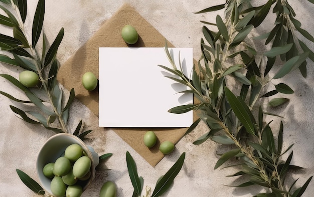 A card on a table with a card that says " olive ".