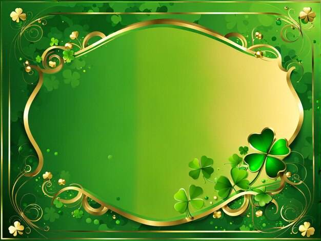 Card template with empty space for St Patricks Day with green four and clover on green background