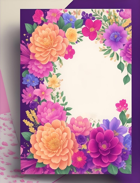 Photo a card with a border of flowers and a place for text.