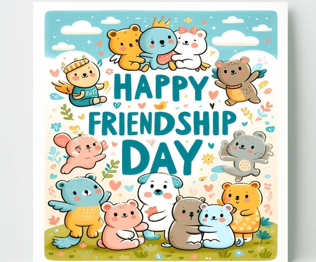 Photo a card with a cartoon character that says happy friendship day