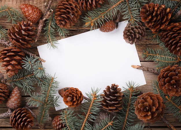 사진 크리스마스와 새 해에 대 한 전나무 분기 편지와 카드.