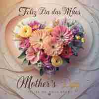 Photo a card with flowers and a heart that says quot happy mothers day quot