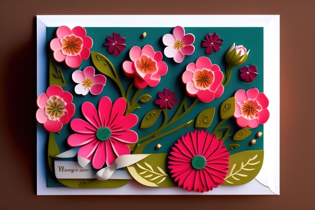 A card with flowers and a ribbon that says v. v.