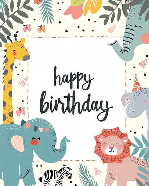 Photo a card with a picture of a cartoon birthday card animlas