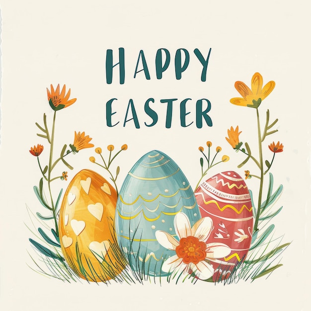 a card with a picture of easter eggs in the grass