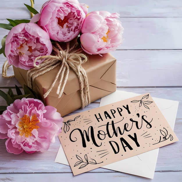 Foto a card with pink flowers and a card that says happy mothers day