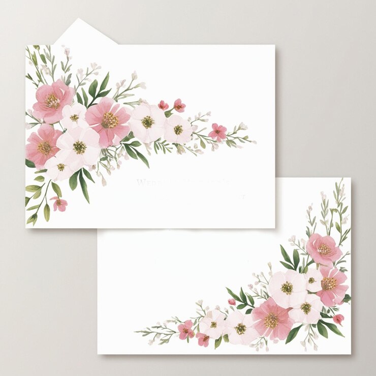 Photo a card with pink flowers and green leaves on it