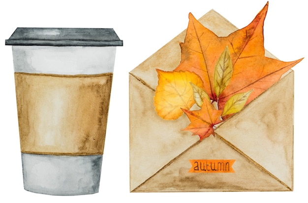 Card with various drawings on the autumn theme