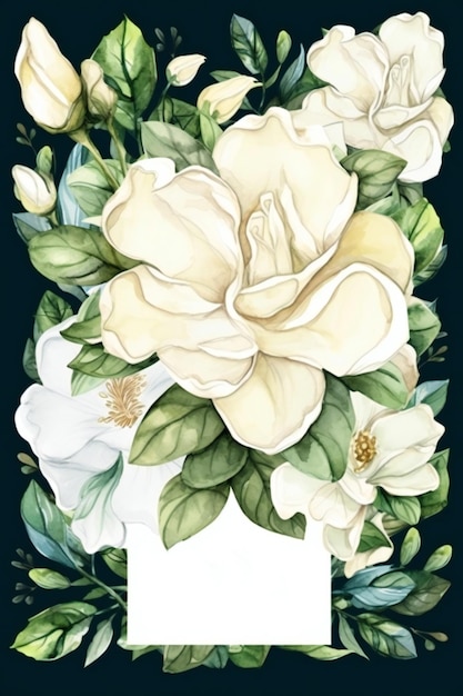 A card with a white flower and a white banner that says'magnolia'on it.