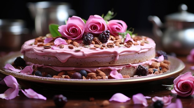 cardamom rose cake professional photography Generative Ai