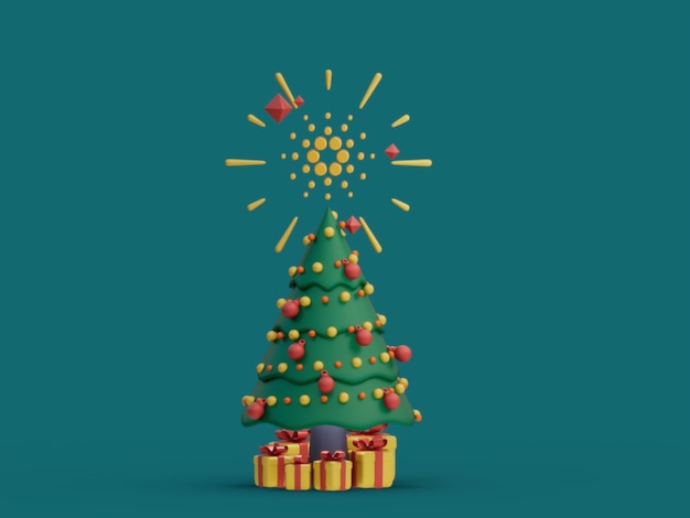 Cardano kerstboom decoratief feestelijk crypto valuta 3d illustratie render