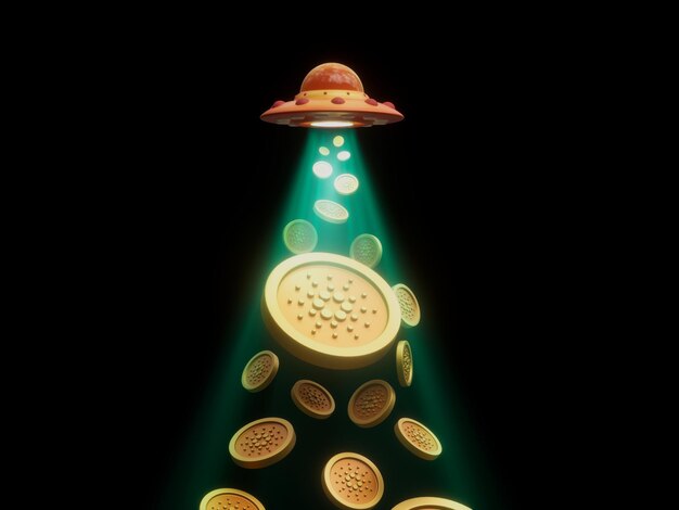 Cardano UFO 외계인 초자연적 인 우주선 침략 납치 암호 화폐 3D 그림 렌더링
