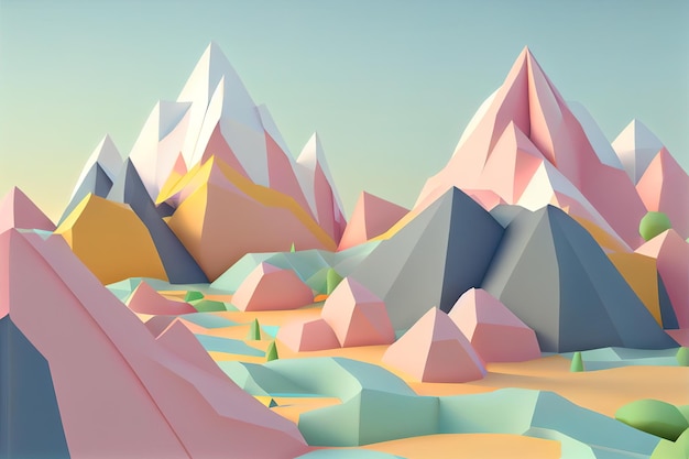 Картонные 3d горы в розовом Генеративный AI
