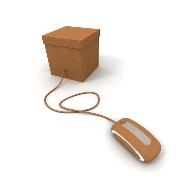 Cardboard box connected to a mouse with the same texture