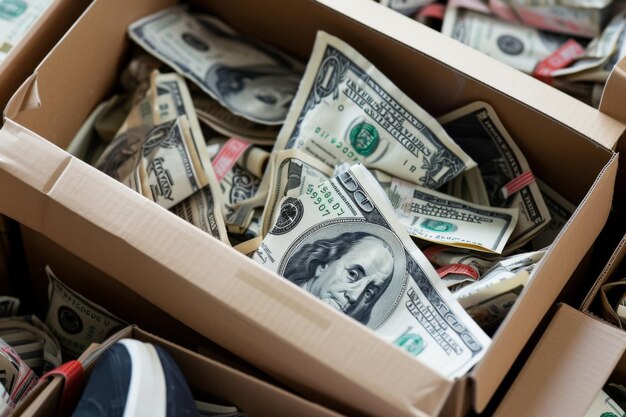 A Cardboard Box Filled With Lots of Money