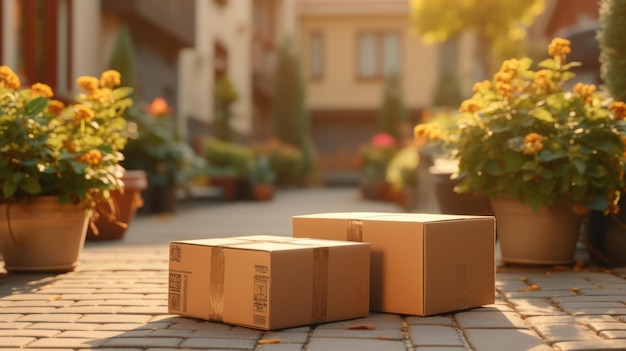 Cardboard box in front of a front door