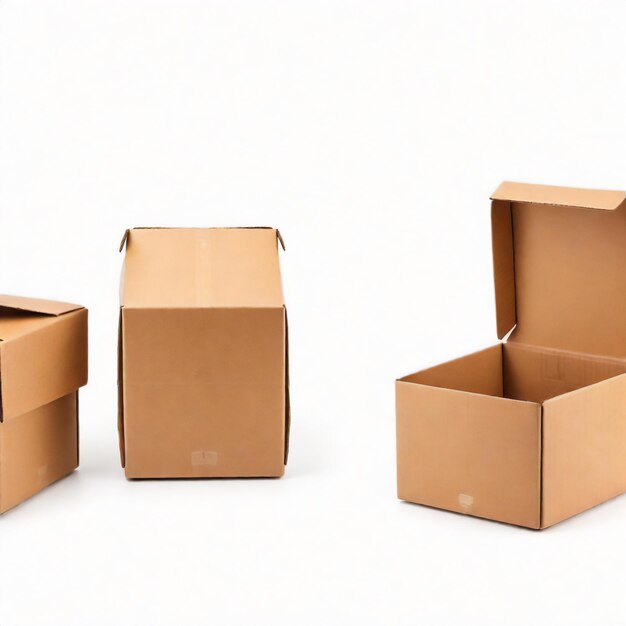 Фото Прогрессия картонной коробки на белом фоне