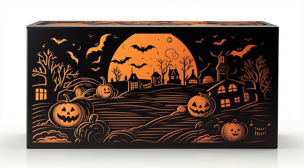 cardboard box with halloween background with pumpkin and bats generativa IA