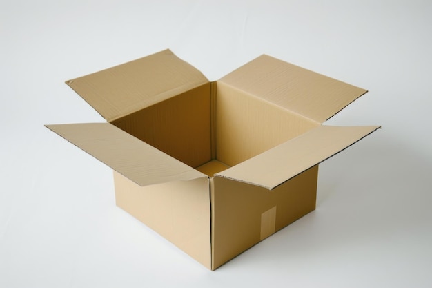 A cardboard box with a lid open