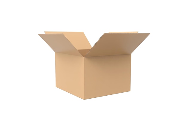Cardboard box with opened cover isolated on white background