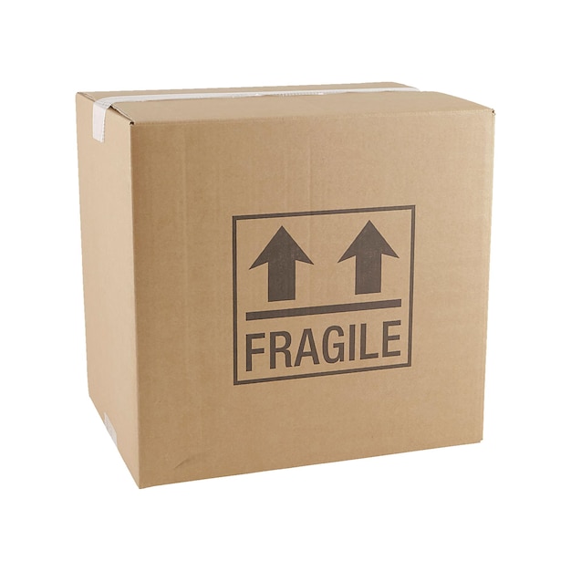 Photo a cardboard box with the word fragile on it