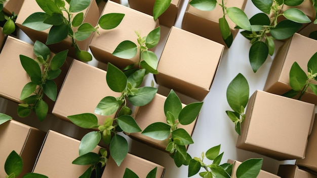 Cardboard boxes from natural recyclable materials with leaves