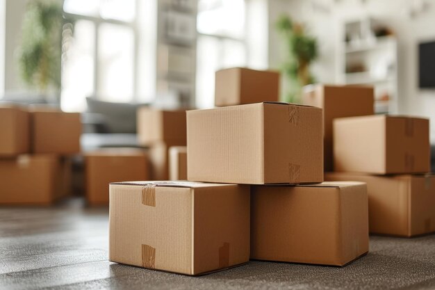 Cardboard boxes and household items in the room a place for text