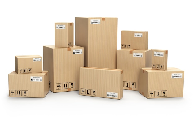 Cardboard boxes isolated on white Delivery cargo logistic and transportation warehouse storage