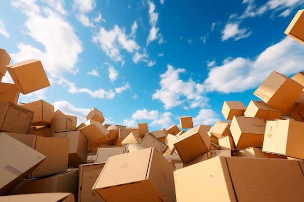 Cardboard boxes on the sky Generated AI