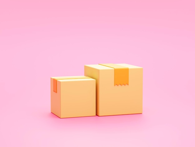 Cardboard boxes transportation logistics concept on pink background icon or symbol 3D rendering