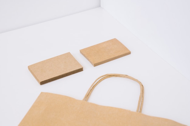 Photo cardboard business cards and paper bag