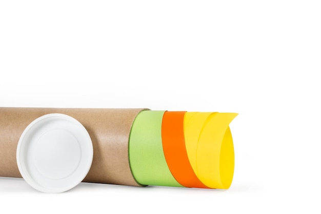 Cardboard cylinder container for storage artworks on a white background