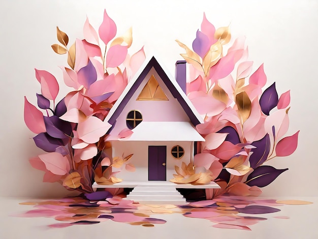 Cardboard house with unique leaves